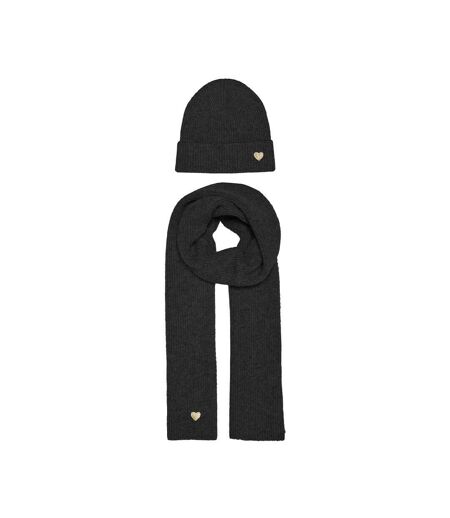 Bonnet + echarpe gris foncé  femme only onlavery life scarf and beanie set - taille unique
