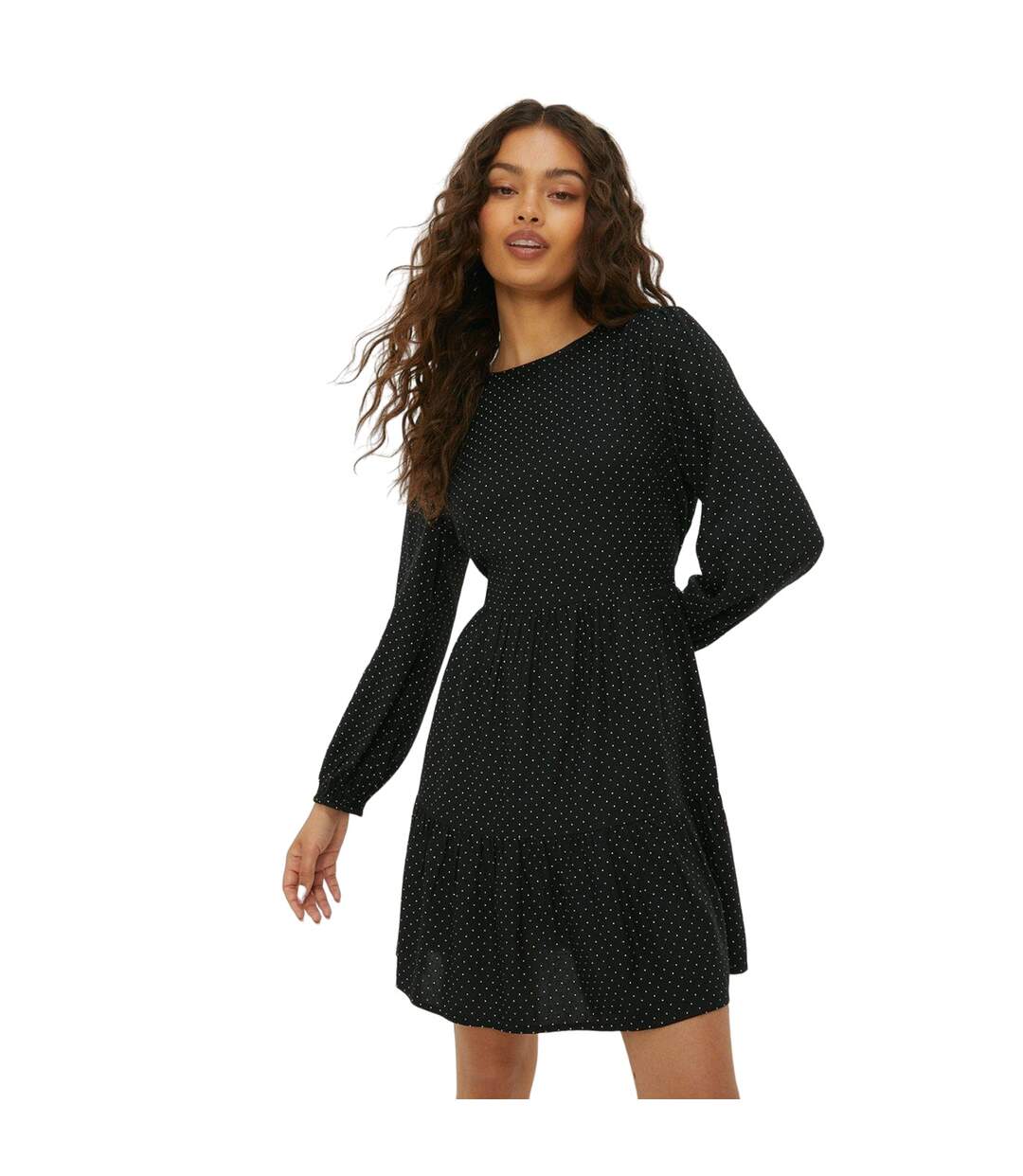Womens/ladies Spotted Tiered Petite Mini Dress Black Dorothy Perkins-2