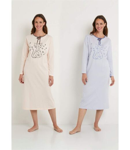 Chemise de nuit manches longues coton - lot de 2