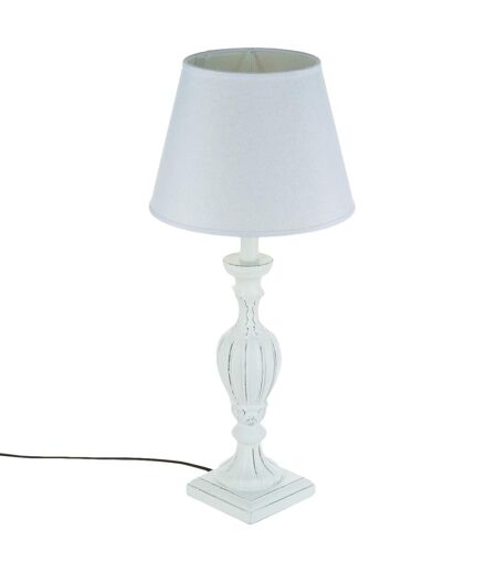 Lampe Patine en bois - H. 56 cm. - Blanc