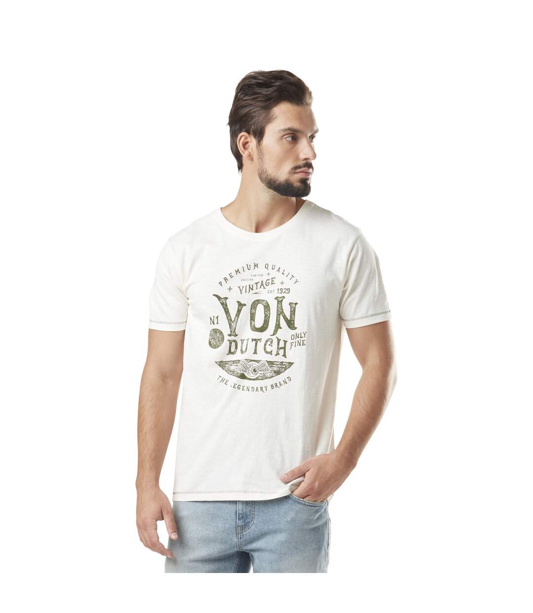 T-shirt homme slub col rond avec print en coton Prest Vondutch-1