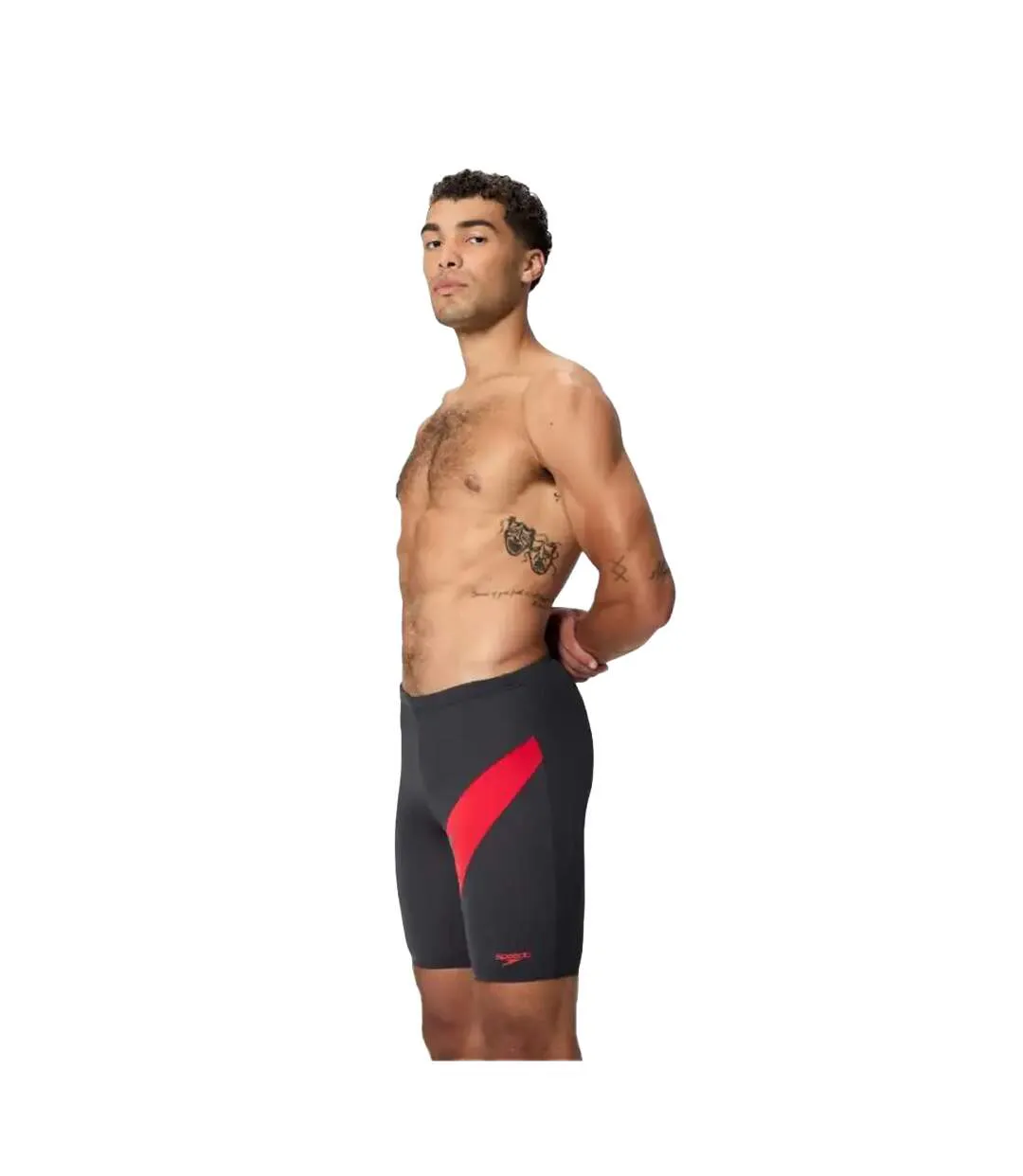 Mens Hyperboom Stripe Logo Jammer Shorts Black Red Speedo-4