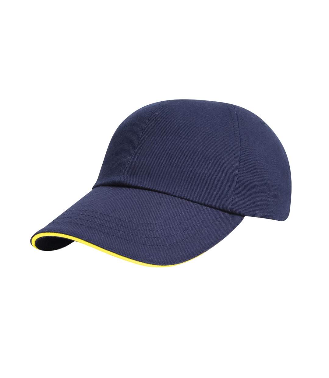 Mens heavy brushed cotton sandwich peak baseball cap navy/yellow Result-1