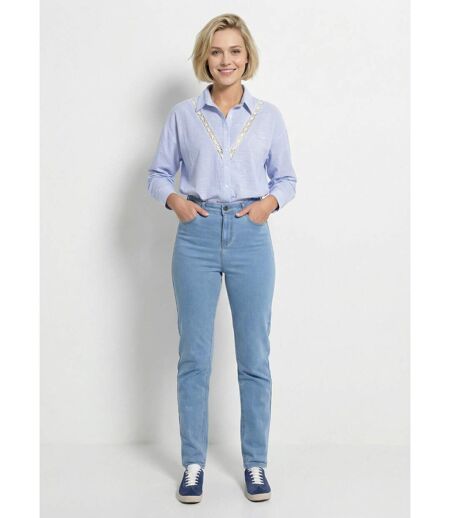 Chemisier rayé long boutonné avec dentelle