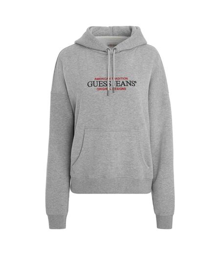 Sweat À Capuche Motif/style Logo Jeans Femme Gris Guess
