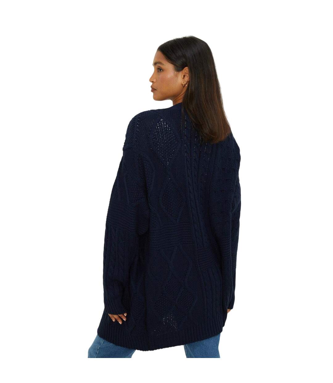 Womens/ladies stitch chunky knit midi cardigan navy Dorothy Perkins