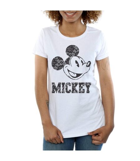 Disney T-shirt en coton à lacets Mickey Mouse Femme/Femme (Blanc) - UTBI31377