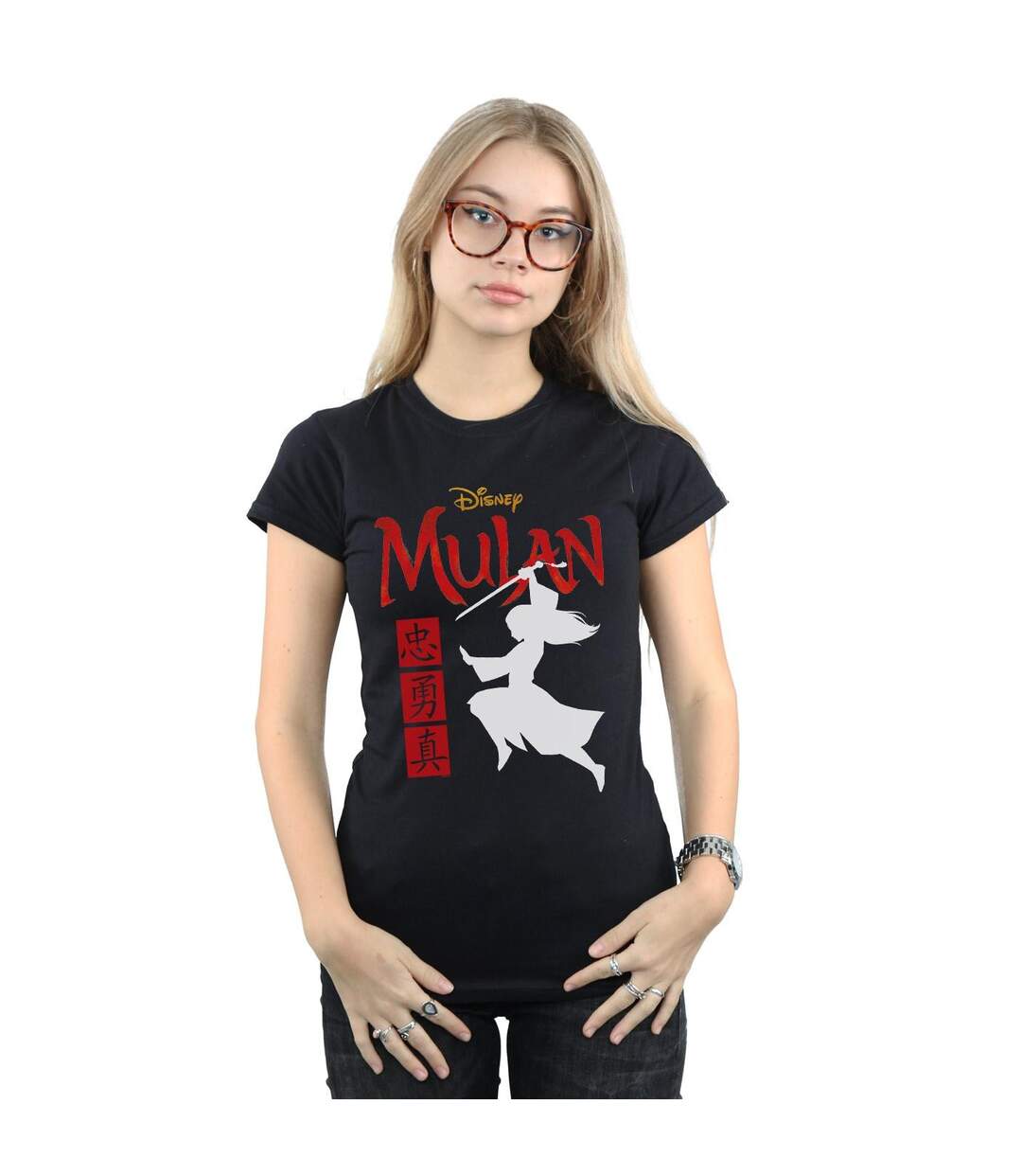 Disney Femme/Les femmes Mulan Movie Warrior Silhouette Cotton T-Shirt (Noir) - UTBI30679-2