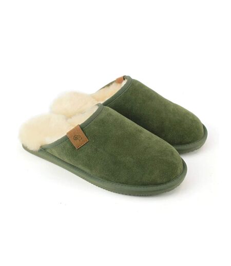 Mens ellis sheepskin slippers olive Eastern Counties Leather