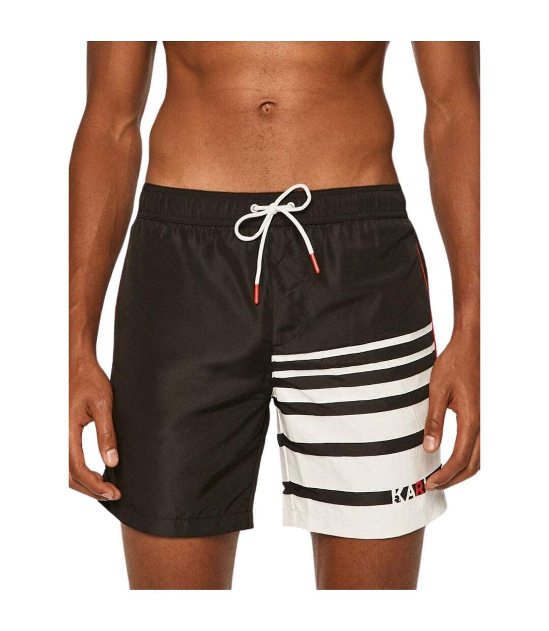 Short De Bain Motif/style Rayures Contrastées Homme Noir Blanc Rouge Karl Lagerfeld-1