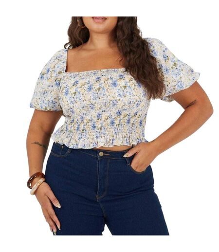 Womens/ladies Floral Ruched Top Blue Brave Soul