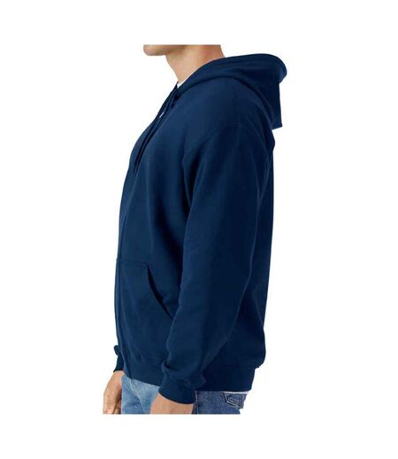 Mens midweight soft touch full zip hoodie navy Gildan