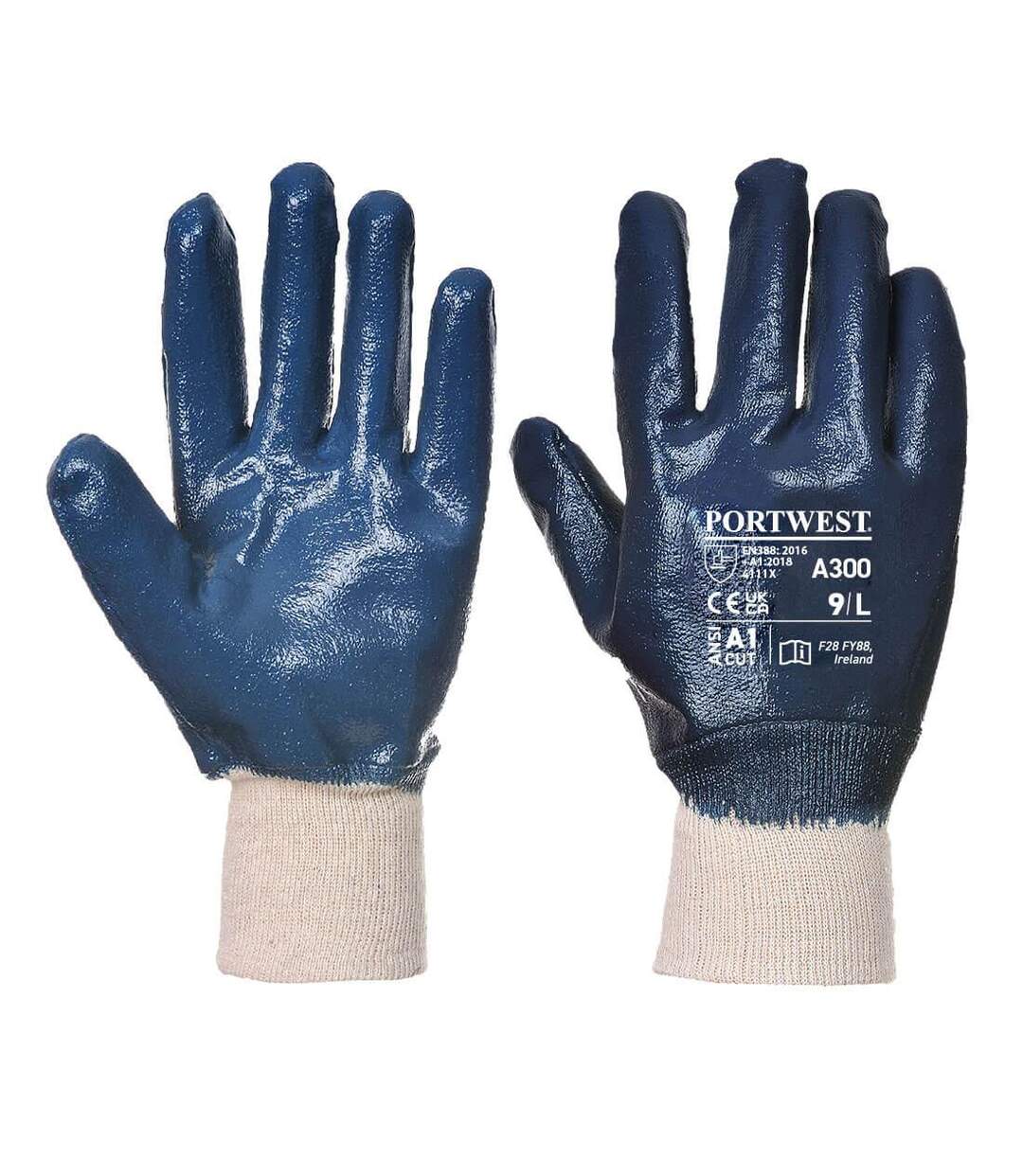 Unisex adult a300 knitted cuff nitrile safety gloves xl navy Portwest-1