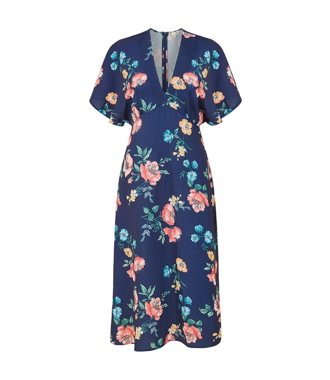 Robe Portefeuille Manches Style Kimono Motif/style Floral Femme Bleu Marine Yumi-2