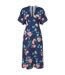 Robe Portefeuille Manches Style Kimono Motif/style Floral Femme Bleu Marine Yumi-2