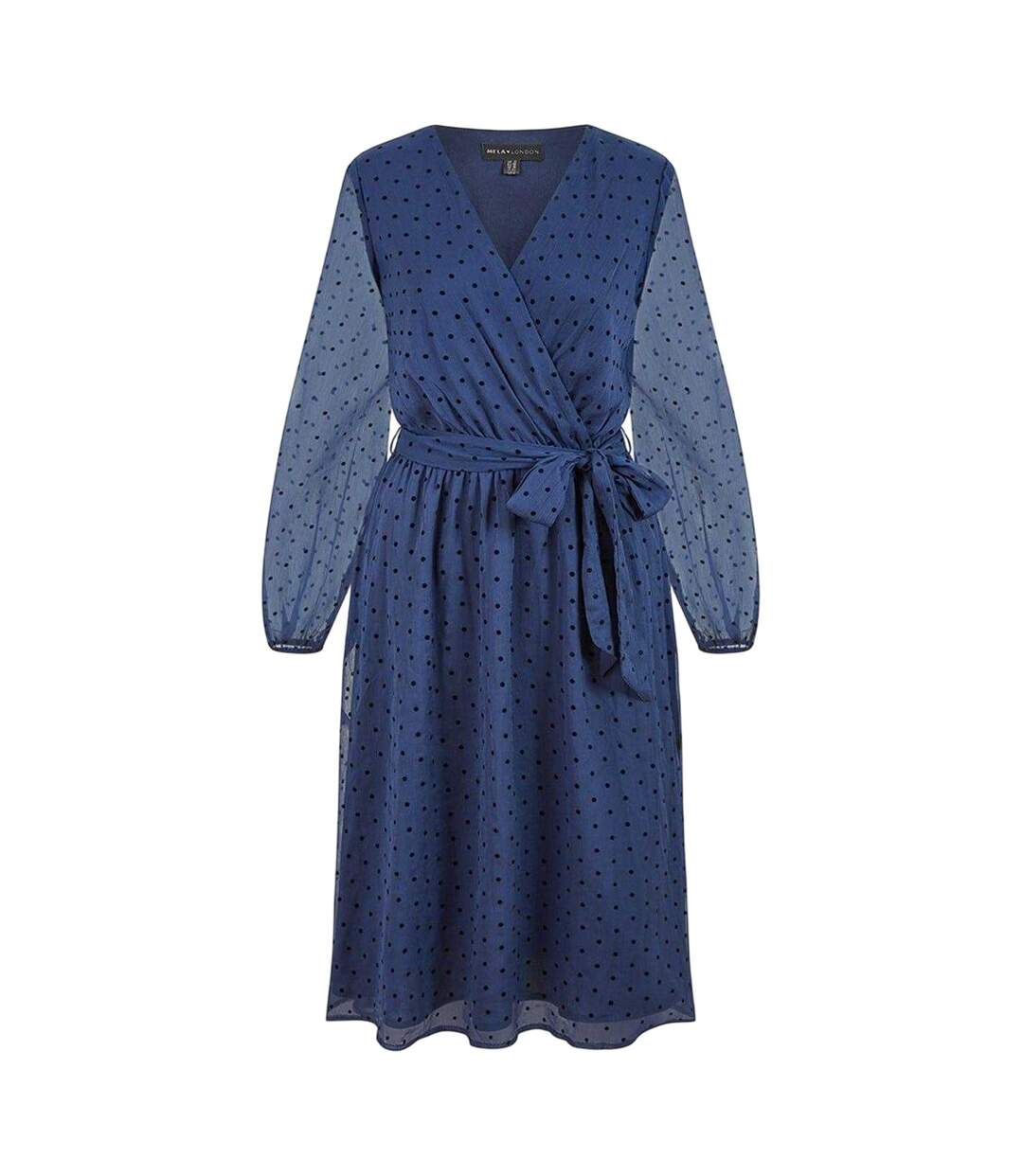 Womens/ladies Dobby Spotted Wrap Dress Navy Mela London-2