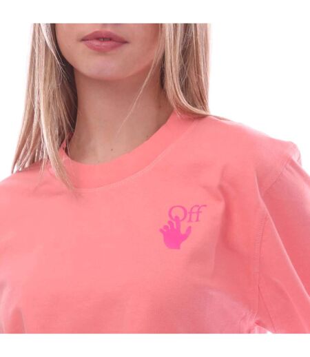 T-shirt Court Hands Off Femme Rose Off White