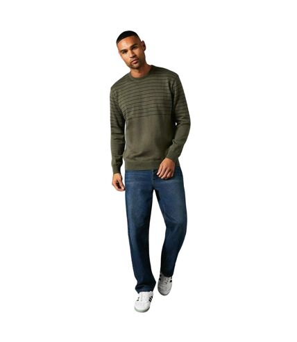 Pull col ras du cou en maille à rayures placées pour hommes vert kaki Maine Maine