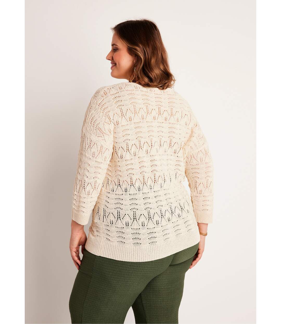 Pull manches 3/4 motif ajouré col V-2
