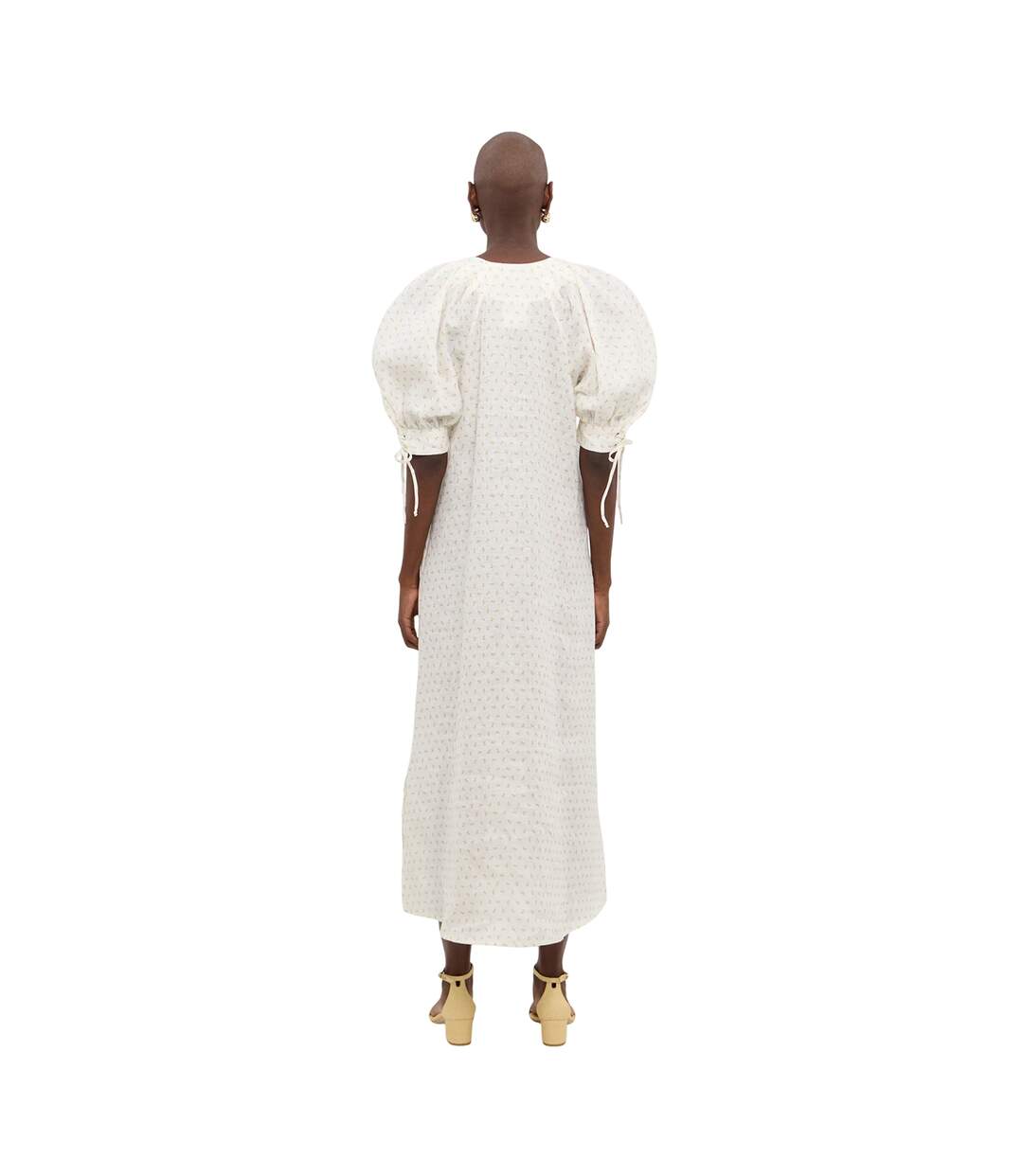Robe Mi-longue Manches Bouffantes Motif/style Floral Femme Blanc Sleeper-3