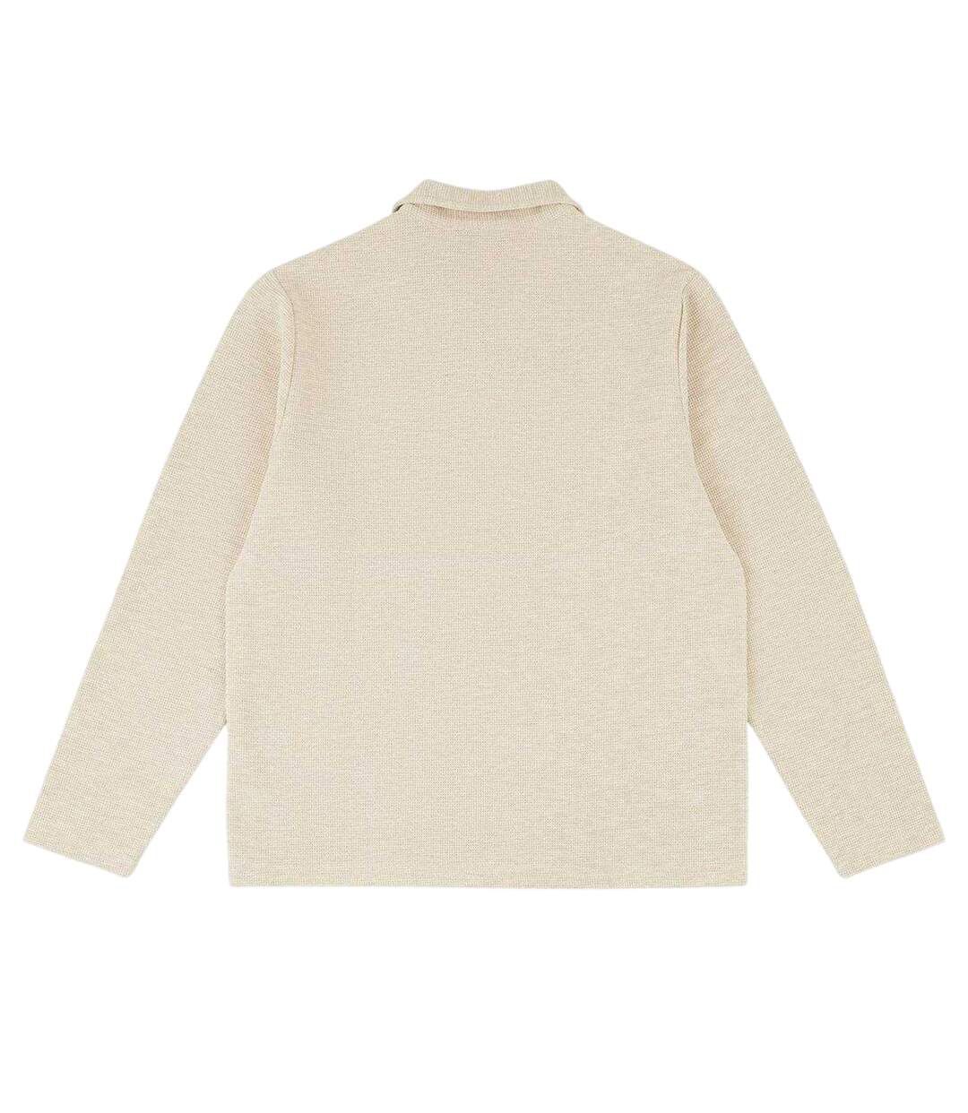 Mens Altius Waffle Long-sleeved Polo Shirt Ecru Prevu-3
