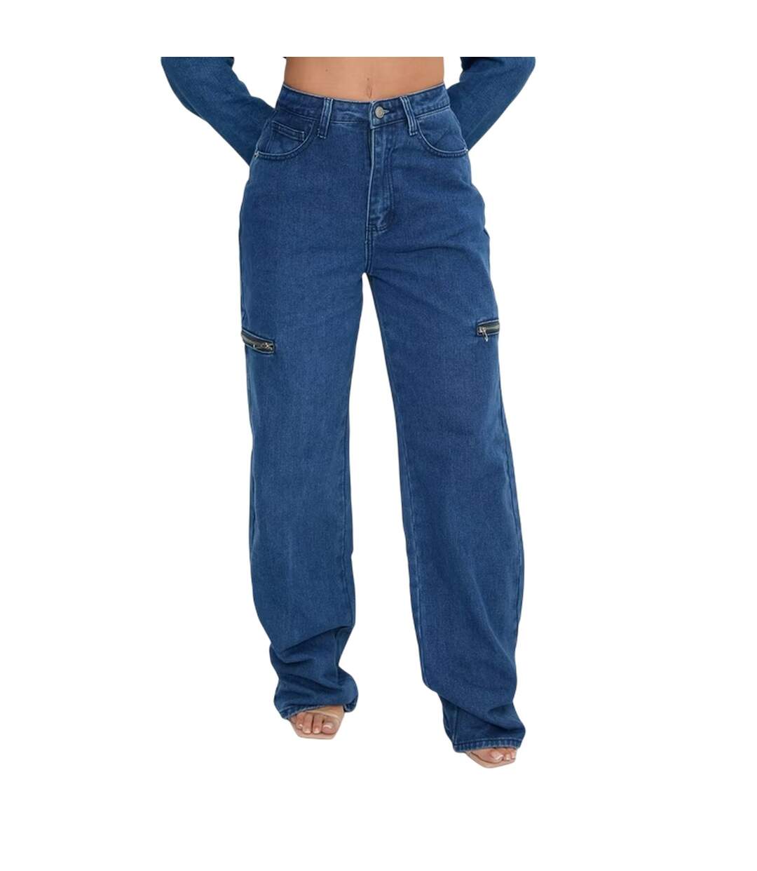 Jean Motif/style Zippé Femme Bleu I Saw It First-2