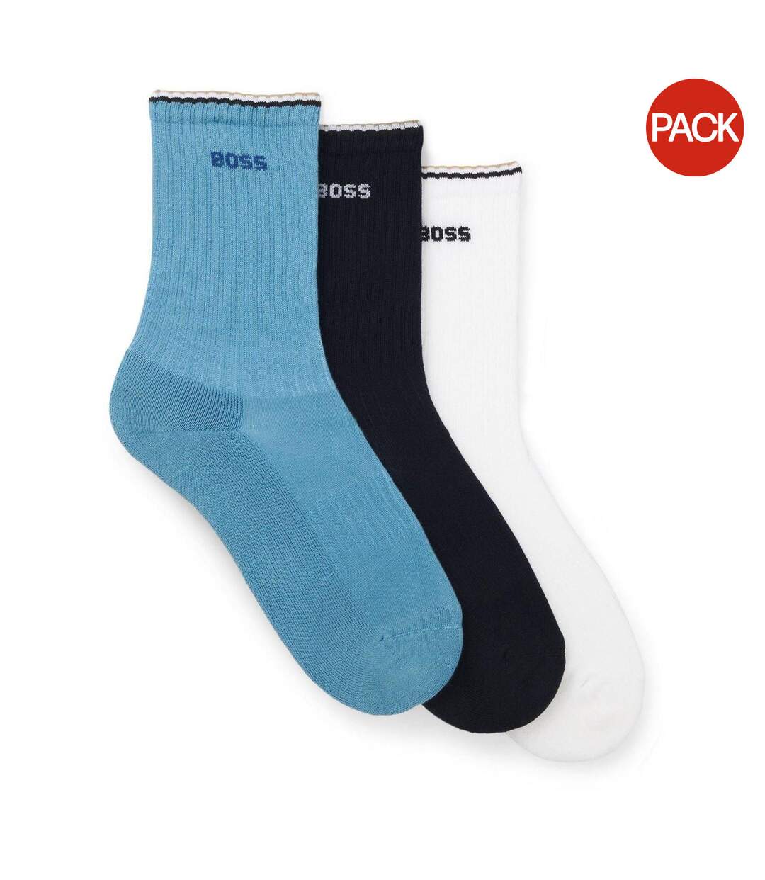 Pack Of 3  Mens Logo Ankle Socks  Blue Navy Blue White Boss-1