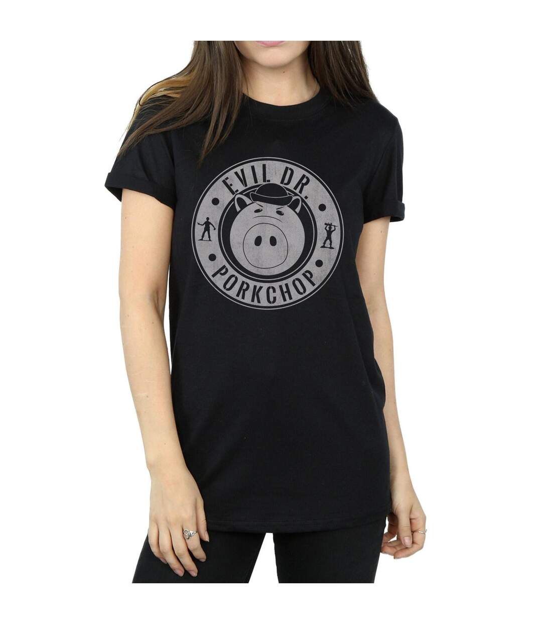 Disney Womens/Ladies Toy Story Evil Dr Pork Chop Logo Coton Boyfriend T-Shirt (Noir) - UTBI46908-3