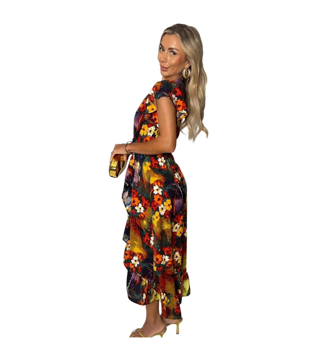 Womens/ladies Floral Frill Hem Wrap Dress Multicoloured AX Paris-4