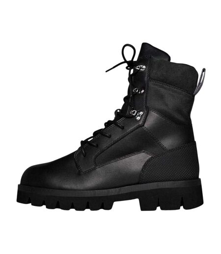 Womens/ladies Leather Combat Boots Black Heron Preston