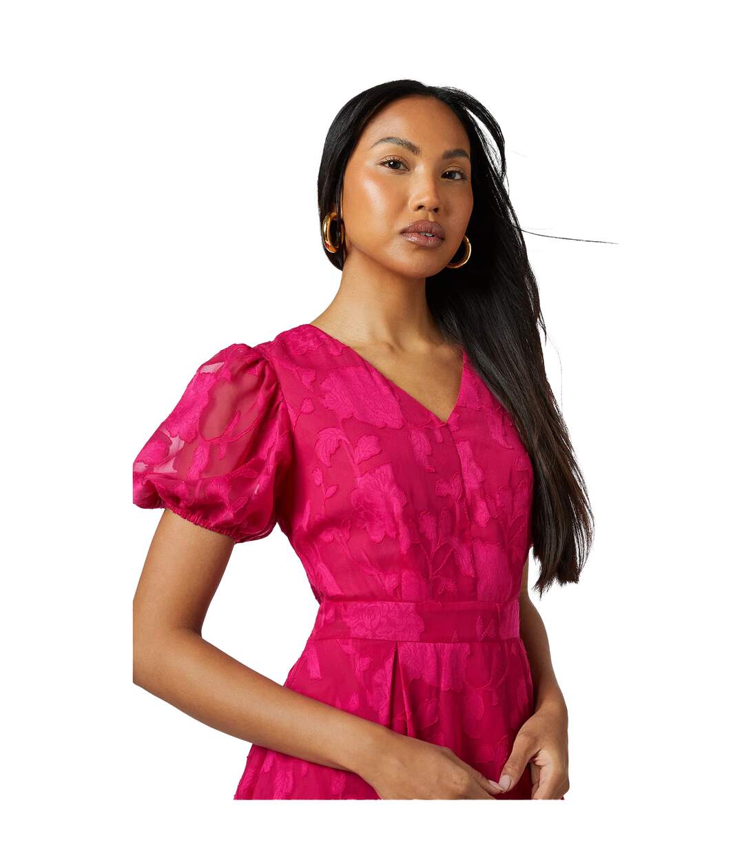 Robe Mi-longue Manches Bouffantes Femme Rose Principles-4