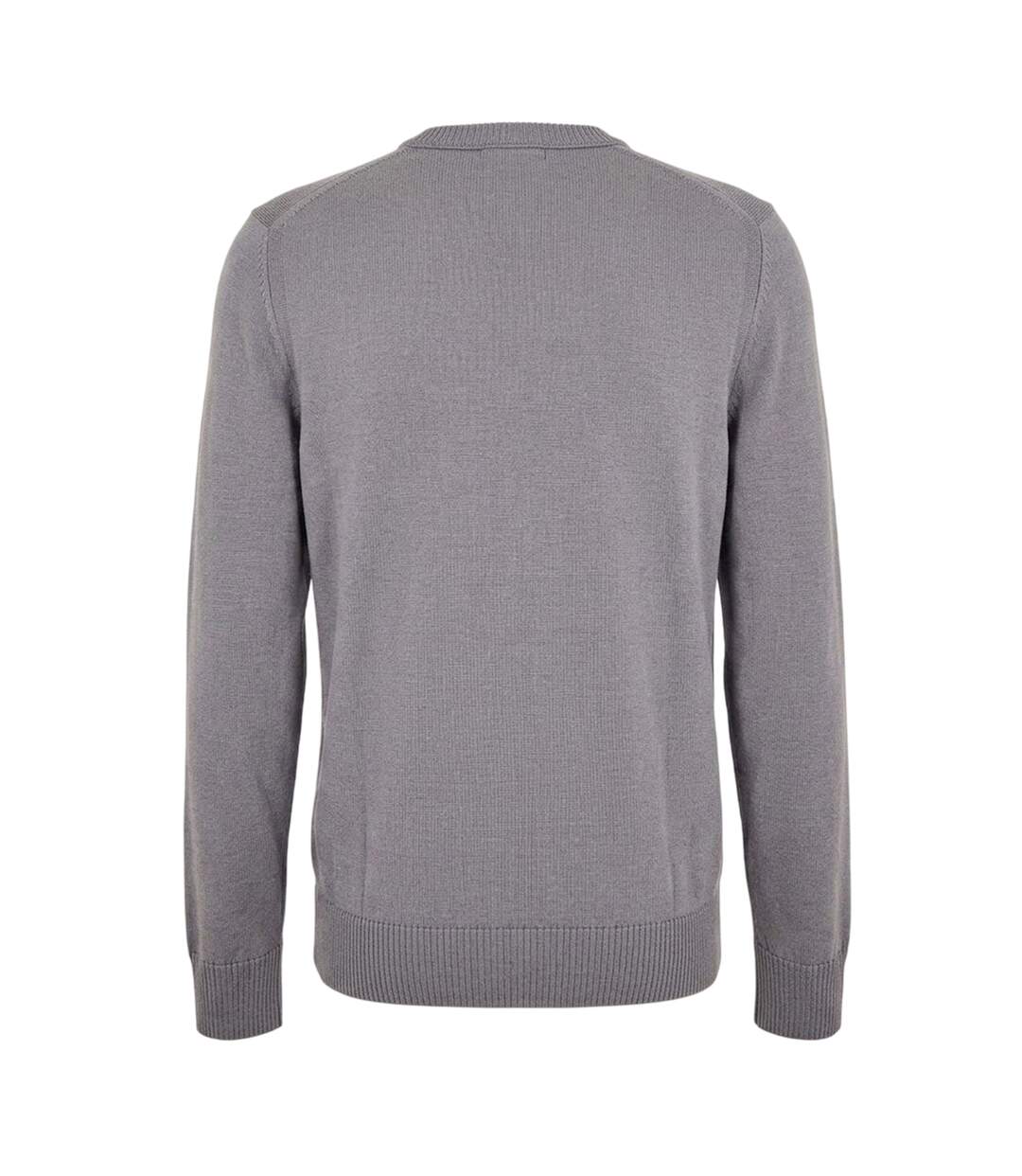 Mens Embroidered Ribbed Crew Neck Sweater Top Grey Boss-2