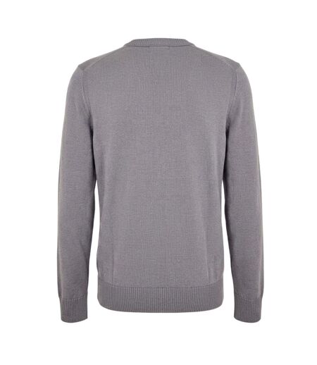 Mens Embroidered Ribbed Crew Neck Sweater Top Grey Boss