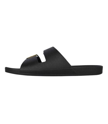 Womens/ladies Double Buckle Flat Sliders Black Biba