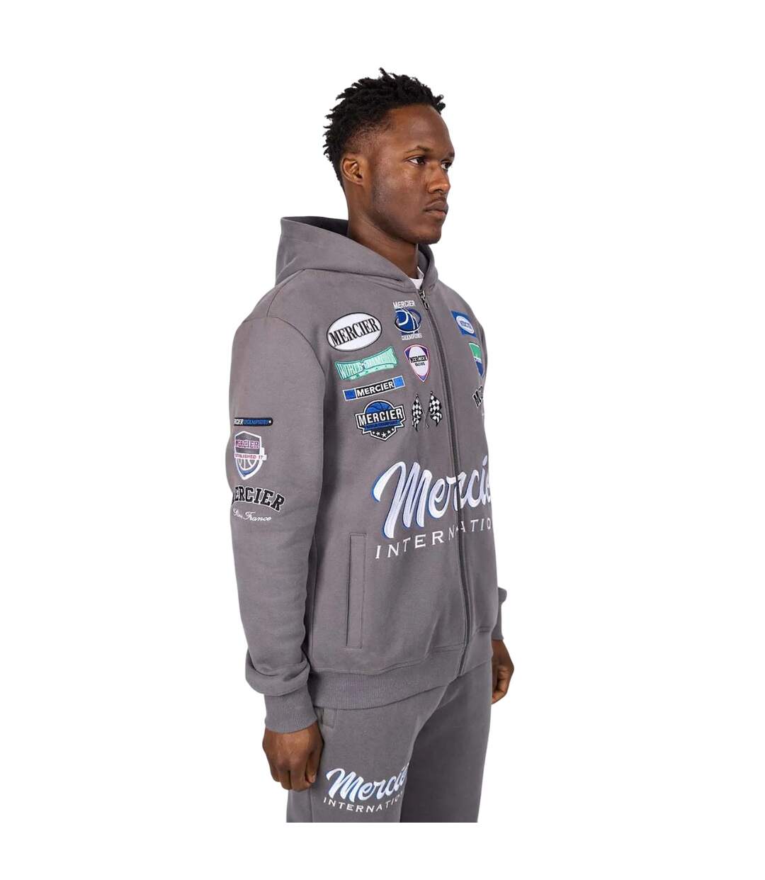 Mens International Full Zip Hoodie Grey Mercier-2