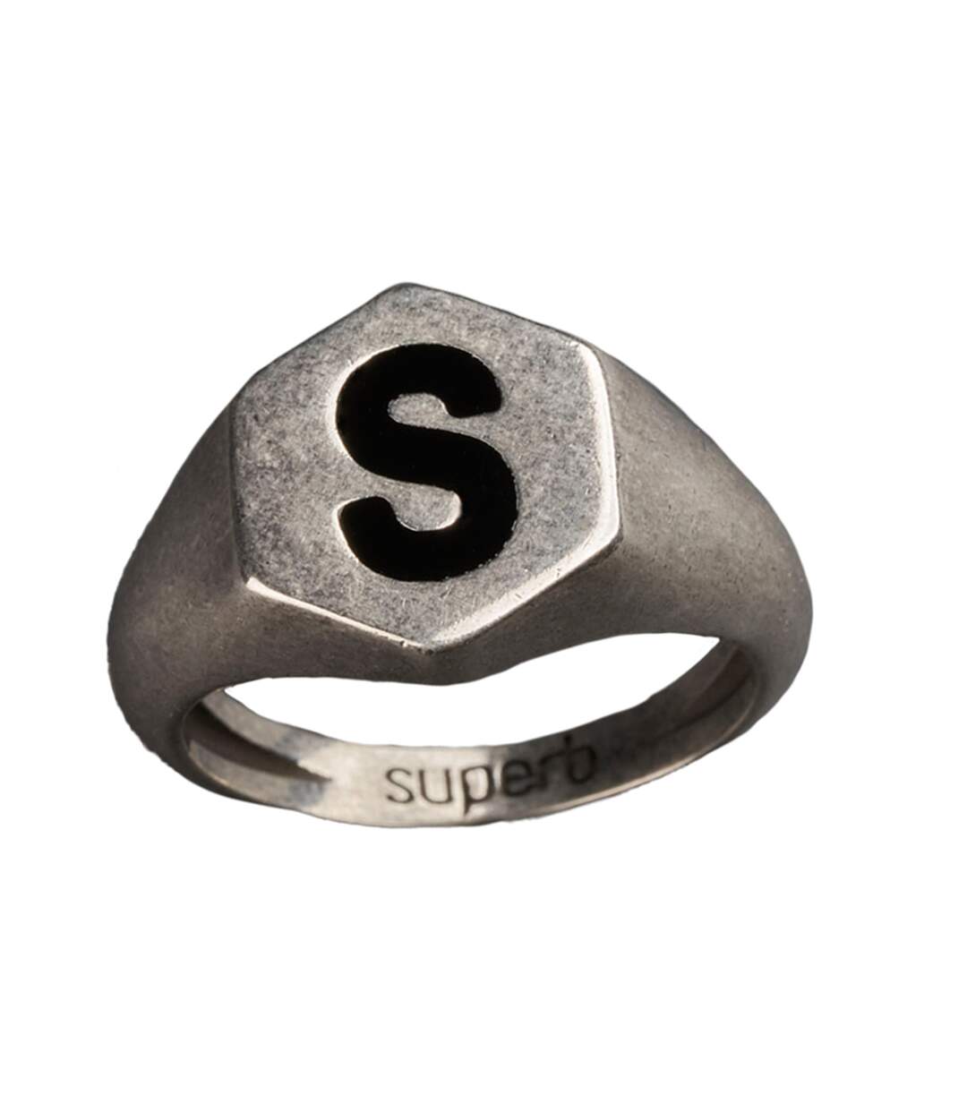 SUPERBE bague femme Hexagone noire en argent-2