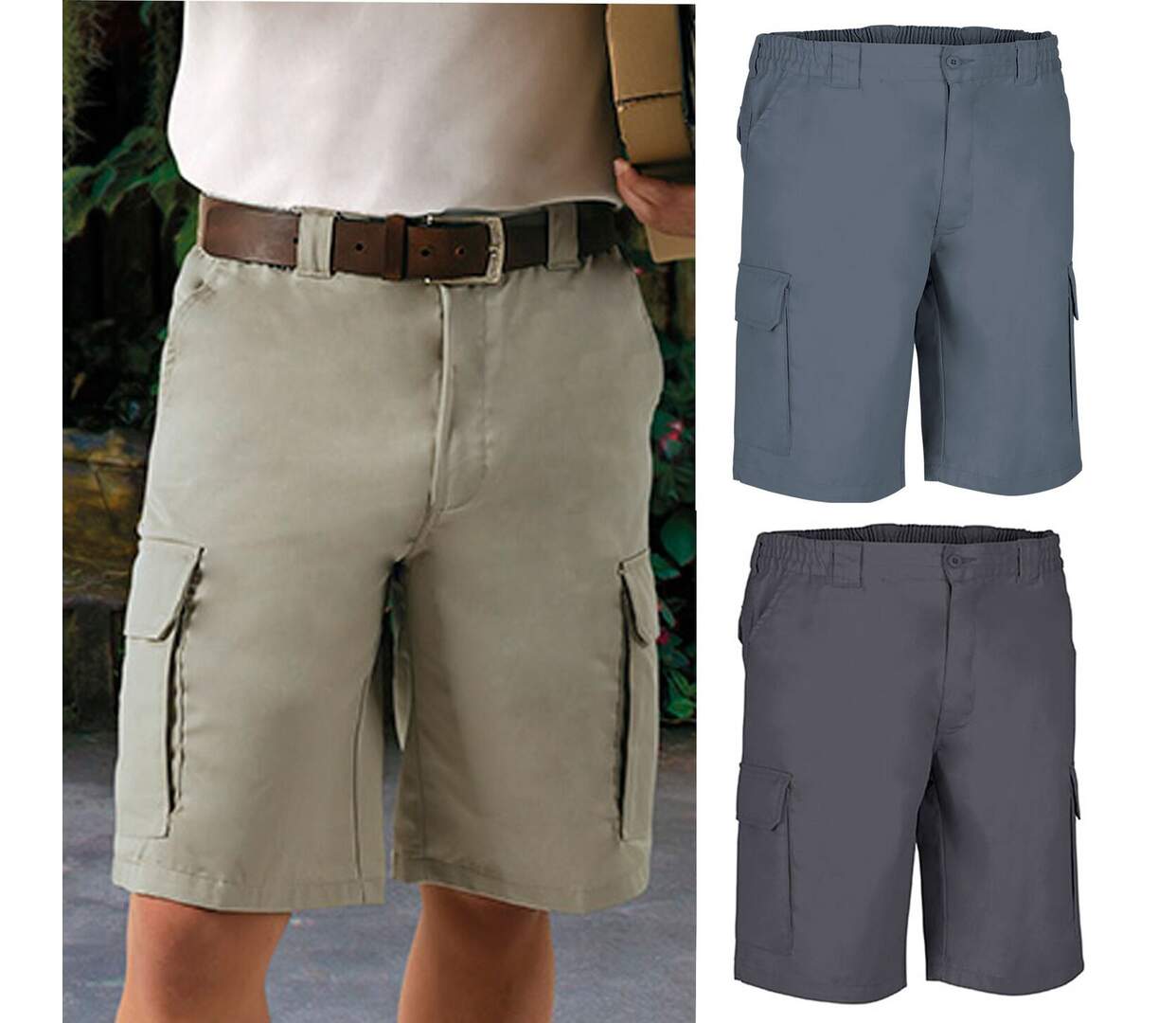 Lot 3 Bermudas pour homme - LAKE - beige - gris ciment - charbon-2