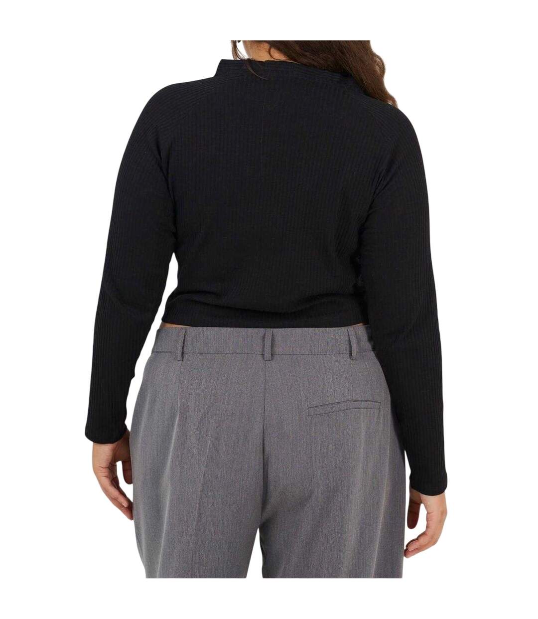 Haut Court Manches Longues Motif/style Côtelé Femme Noir Brave Soul-3