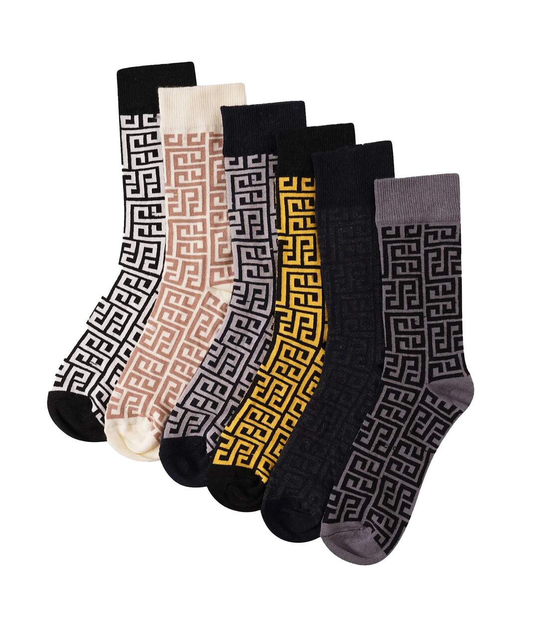 Pack Of 6  Mens Greek Key Cotton Socks  Multicoloured Soxy-3