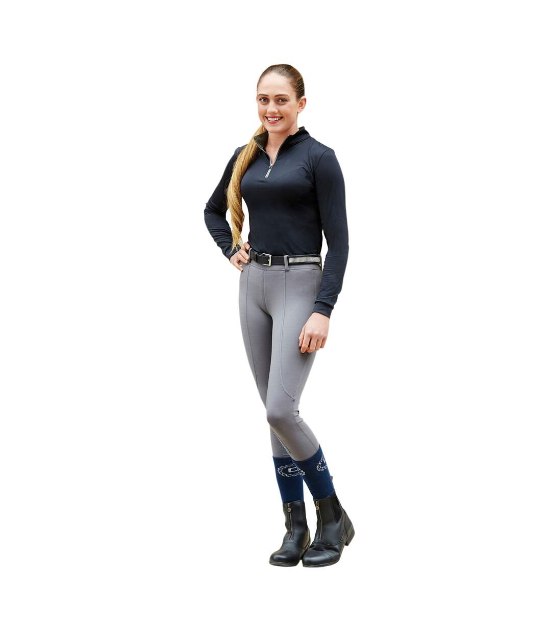 Womens/ladies performance flex knee patch riding tights charcoal Dublin-1
