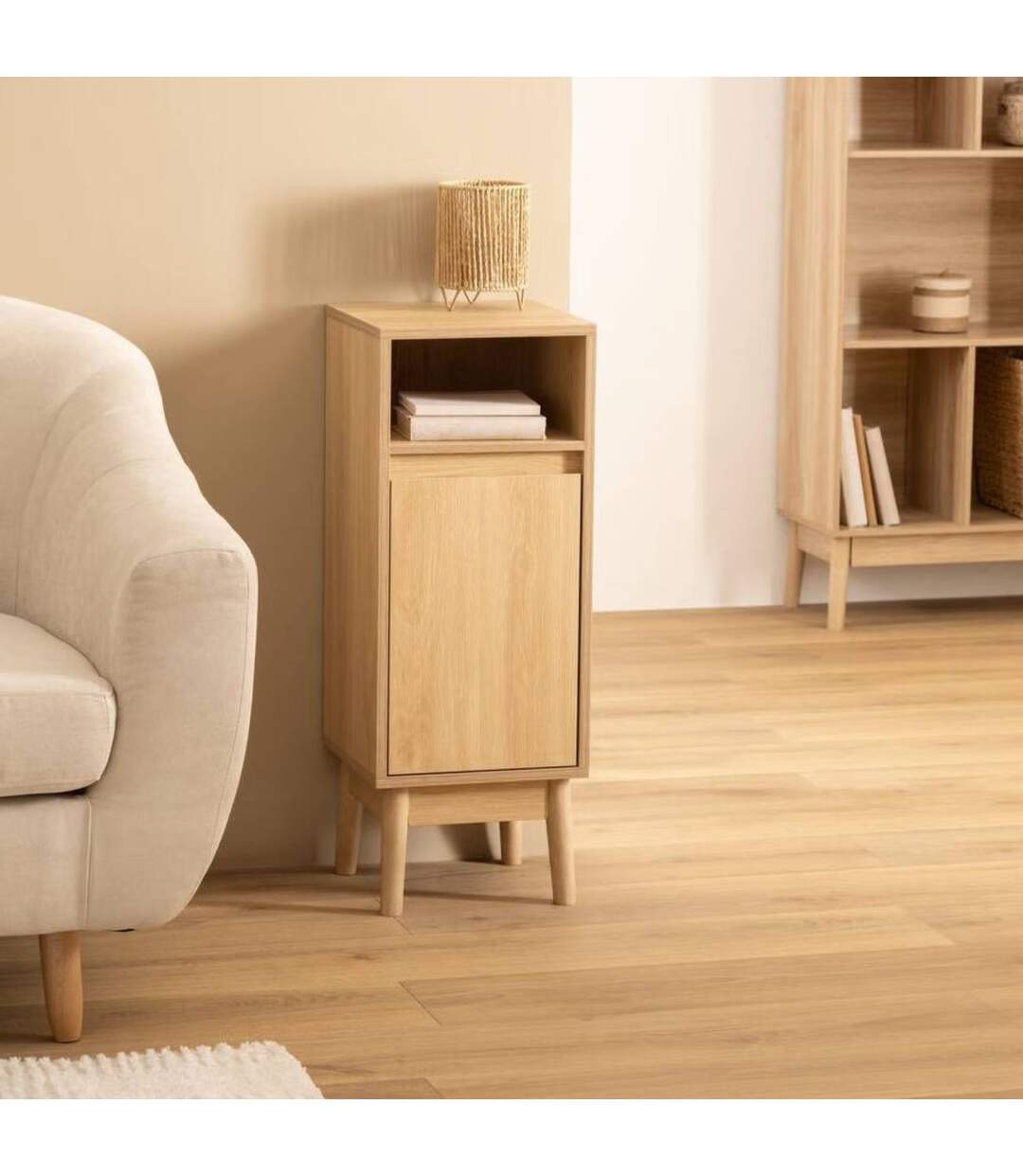 Meuble bas 1 porte et 1 niche effet bois naturel ABANA - Beige-2