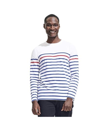 Mens Matelot Striped Long-sleeved T-shirt White Royal Blue Red SOLS