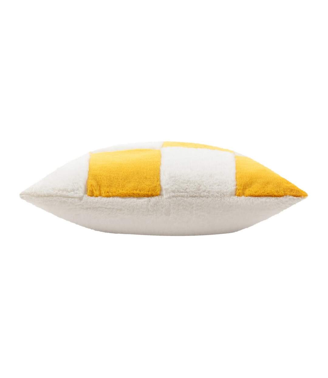 Cozee faux fur checked cushion cover 50cm x 50cm yellow Heya Home