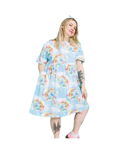 Womens/ladies Cloud Smock Dress Blue Care Bears