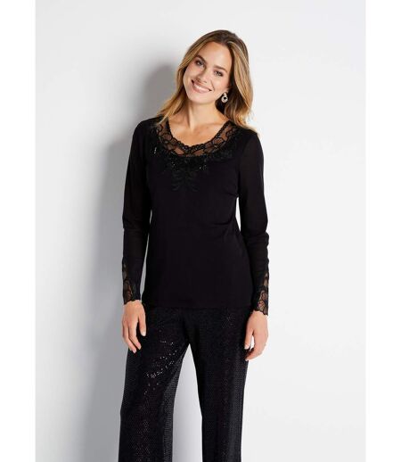 T-shirt court maille résille brodée