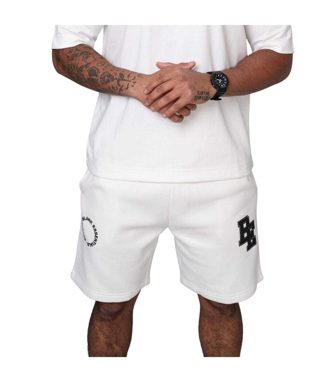 Mens Fleece Sweat Shorts Off White Blank Essentials-3