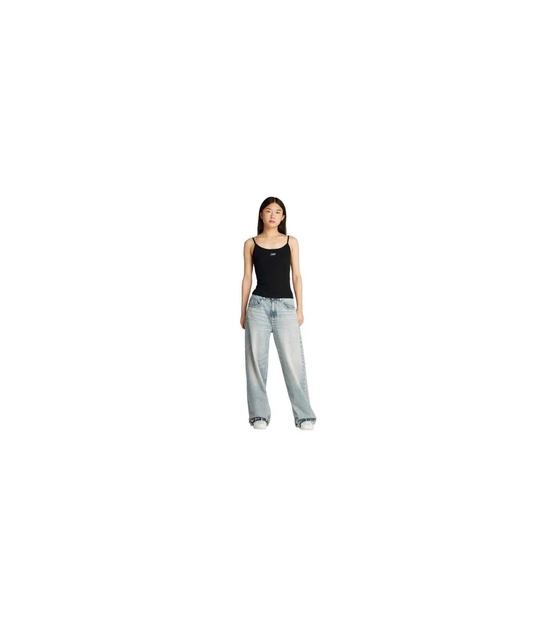 Womens/ladies Script Cotton Blend Spaghetti Strap Slim Vest Top Black Tommy Jeans-1