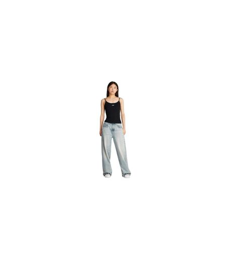 Womens/ladies Script Cotton Blend Spaghetti Strap Slim Vest Top Black Tommy Jeans