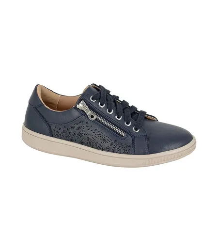 Womens/ladies Action Leather Trainers Navy Blue Boulevard