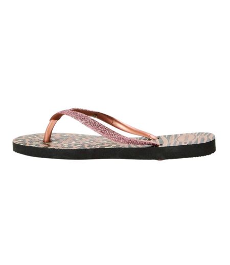 Tongs Motif/style Imprimé Animal Coupe Cintrée Femme Noir Jaune Or Havaianas